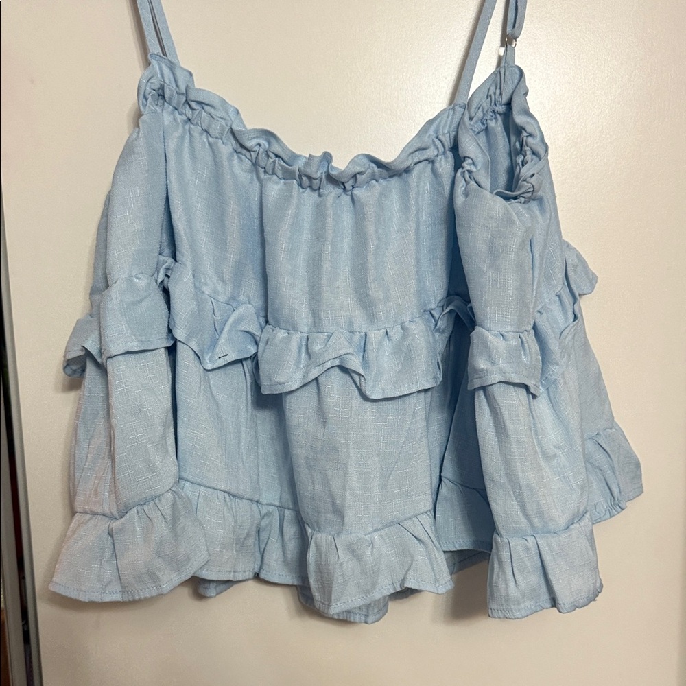 SHEIN Light Blue Ruffle Blouse
